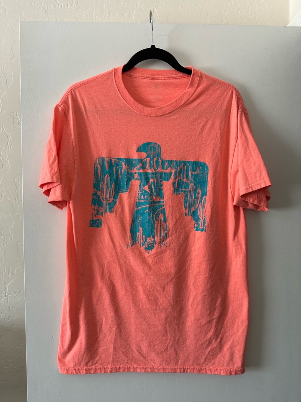 Coral Short-Sleeve Tee with Teal Southwestern Graphic